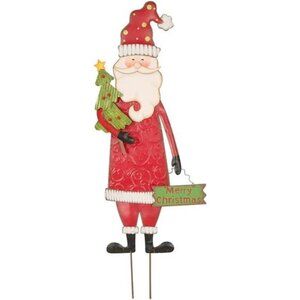 36" H Santa Garden Stakes, Metal Garden Santa Sign Christmas Ornaments